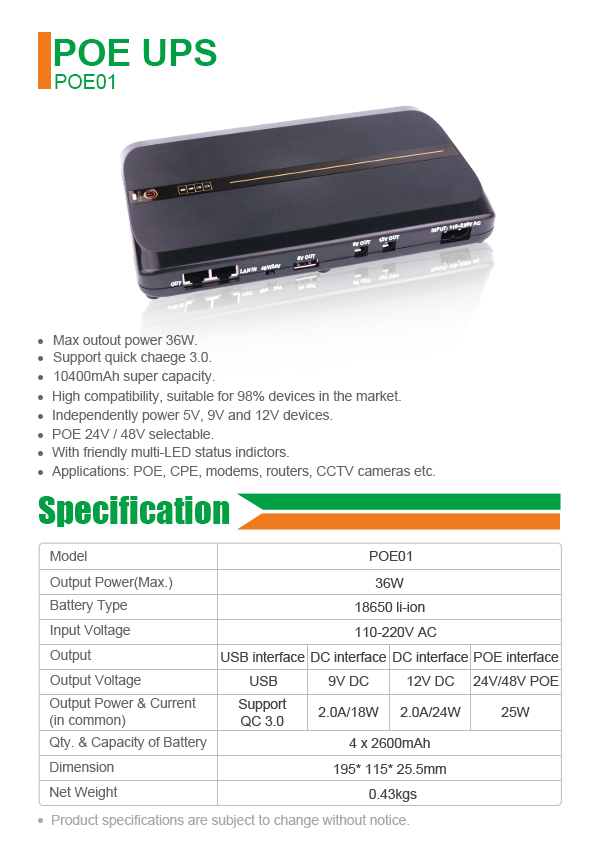 Richroc POE01 10400mAh Micro UPS - Black - Image 2