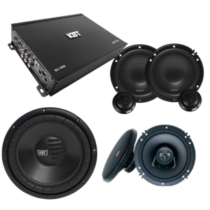Audio Trinity & Tech Online Exclusive – Cerwin Vega & KBT Complete Car Audio Combo – XED650C 6.5″ Components + XED62 6.5″ Coaxials + KBT S4-1000 4-Channel Amplifier + KBT SGT-104S 10″ Subwoofer